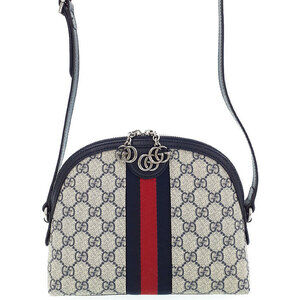 Gucci Ophidia Shoulder Bag Beige Ebony GG Supreme Canvas Brown